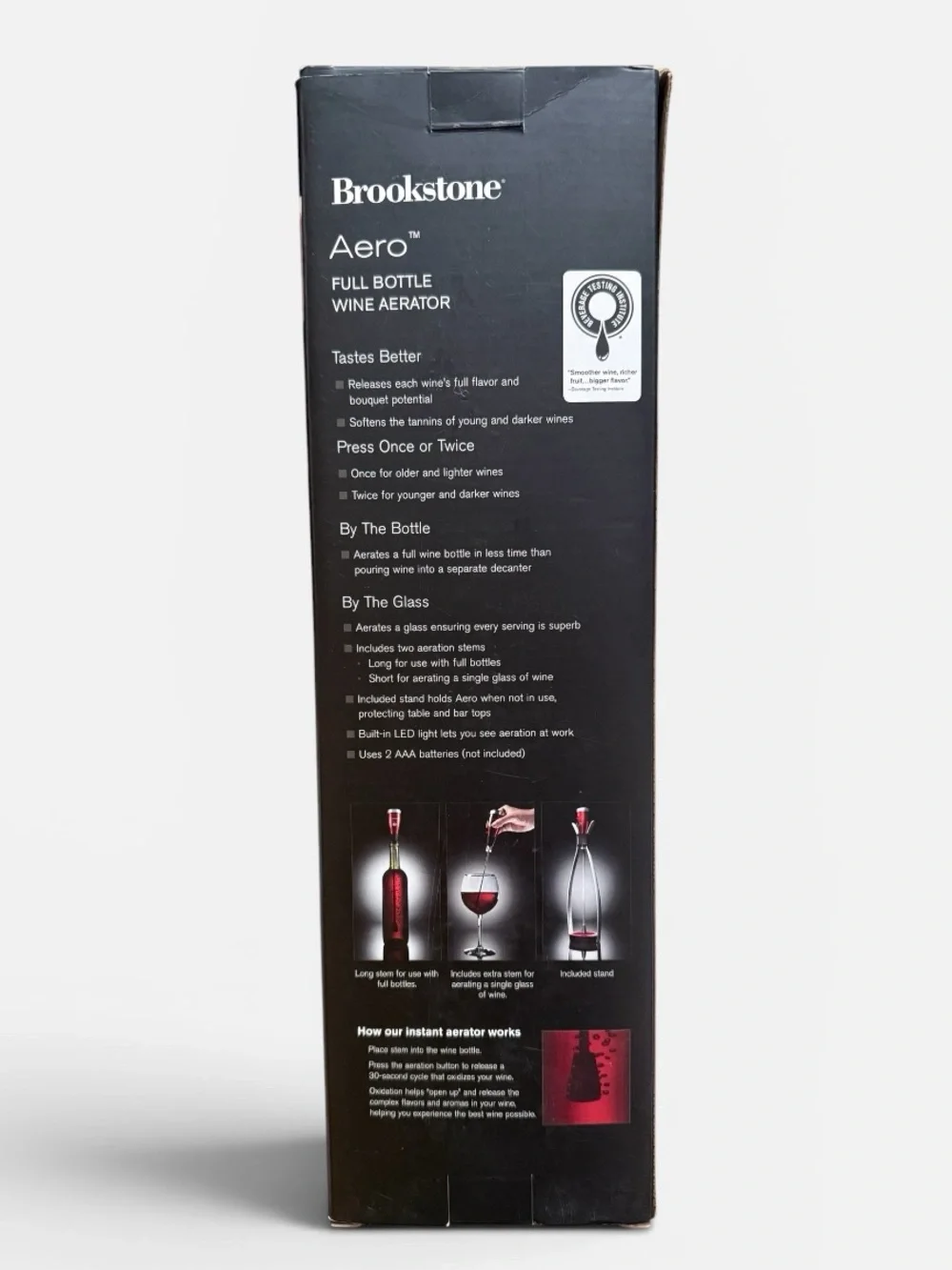 Brookstone Aero Full Bottle Wine Aerator in Deep Red Metallic NIB